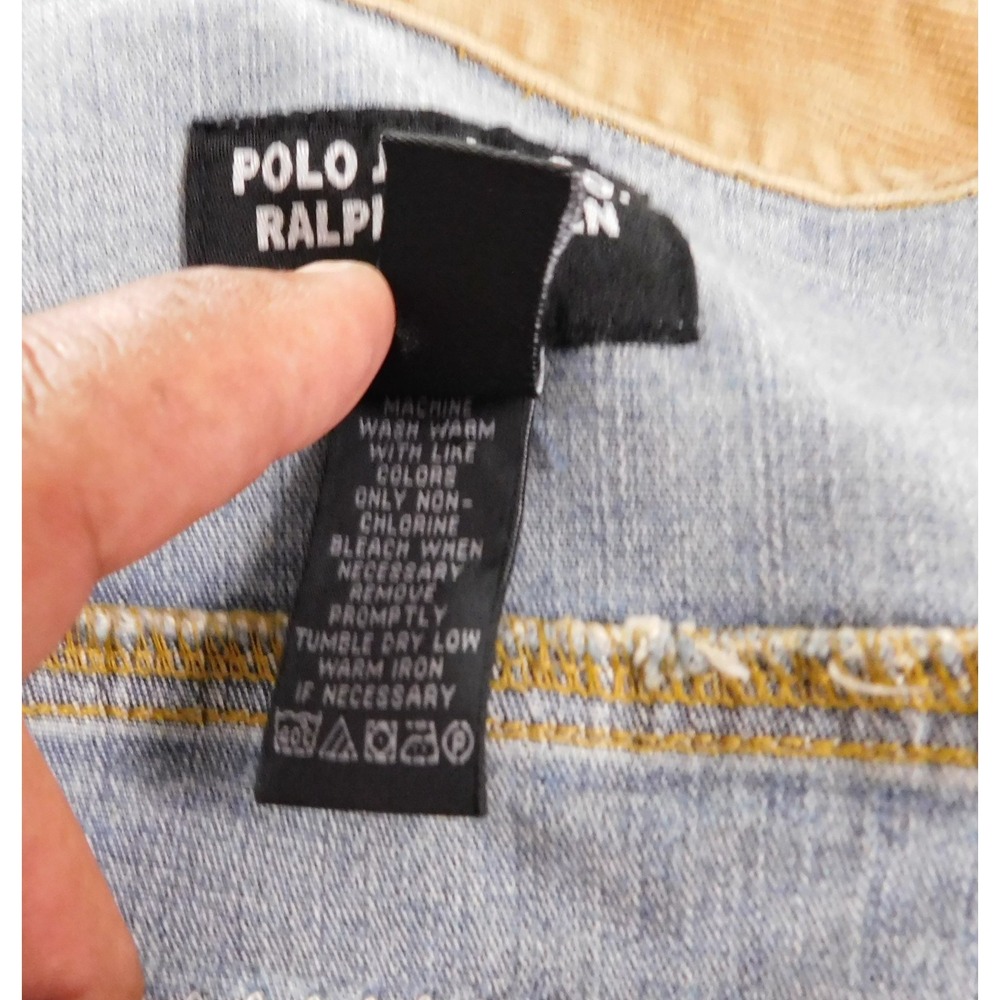 Vintage Polo Jeans Co Ralph Lauren Denim Jacket USA Flag Corduroy Collar sz L - Picture 5 of 6